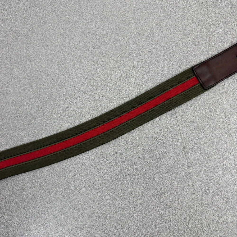 Banana Republic Belt Mens 34 Green Red Striped Webbing Leather Trim Casual